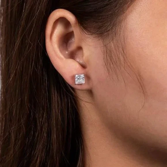 Certified 4ct. t.w. Diamond Moissanite Princess Cut Stud Earrings NEW Earrings